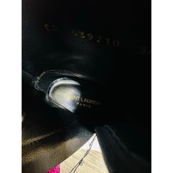 NEW SAINT LAURENT Fuchsia Pink Glitter Heeled Side Zip Bootie size 36.5 US 6.5 - Picture 10 of 14